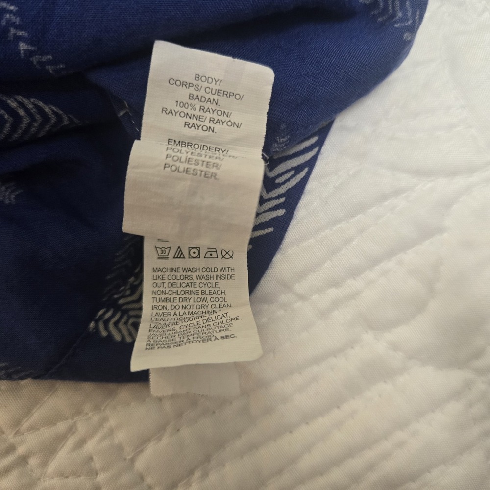 Irving & Fine x Lucky Brand Popover Print Top Embroidered Boho Red Blue Small - Picture 12 of 13